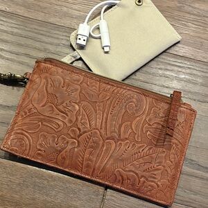 American Leather Co. Floral Embossed Wristlet with battery pack / New w/o tag